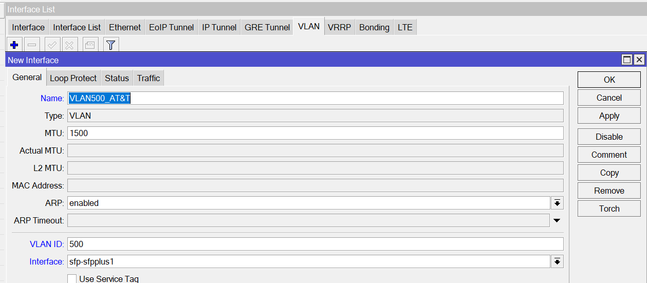 Add VLAN to your LAN interface, in my example that is sfp-sfpplus1. Do NOT add to WAN interface.